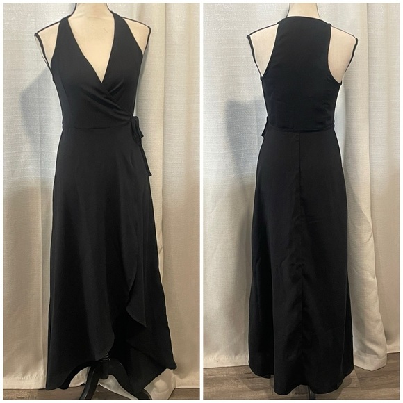 Abercrombie & Fitch Maxi Wrap Dress Women Sleeveless Black Sz XS - Picture 2 of 9